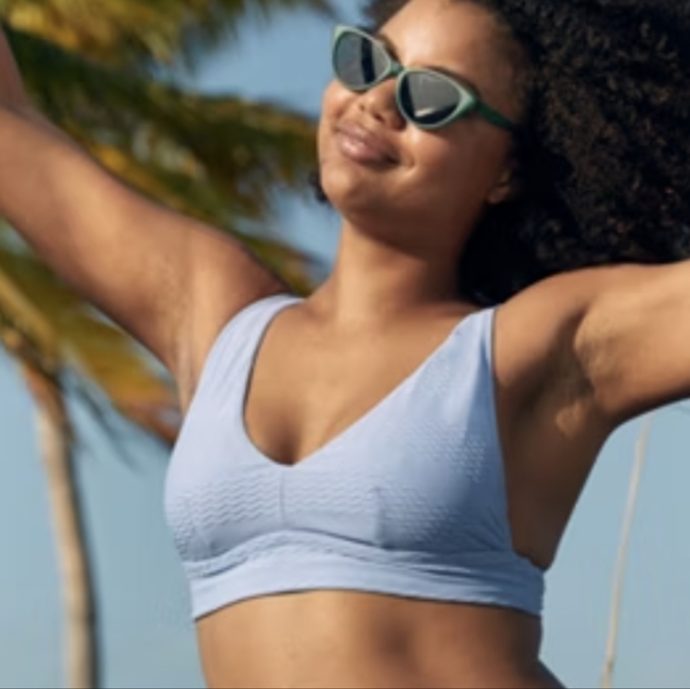 Aerie Jacquard super High Cut Cheekiest Bikini top light blue XL NWT